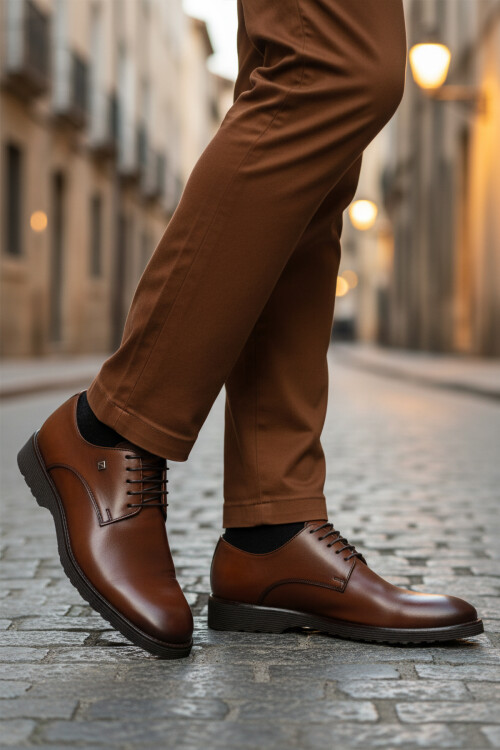 foscoحذاء رجالي كلاسيكي من الجلد الطبيعي باللون البني 2798 م