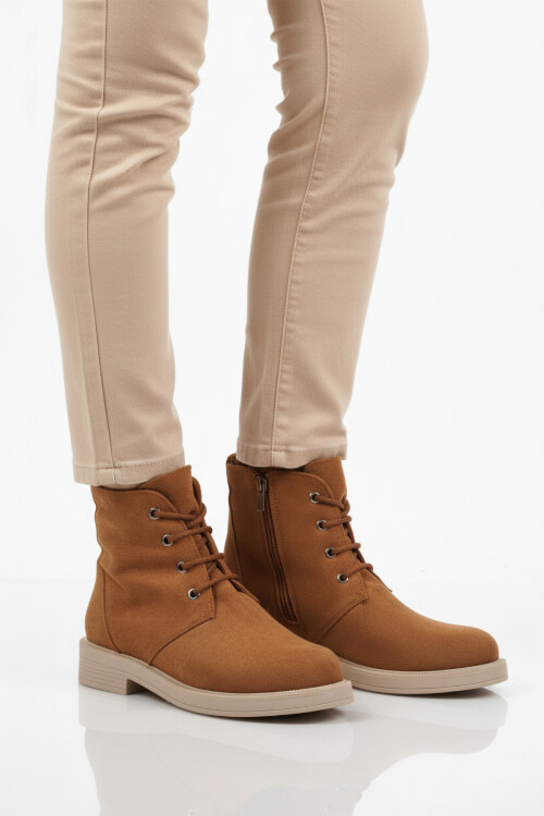 Taba Süet Bağcıklı Fermuarlı Kaymaz Kadın Bot 284098 Z