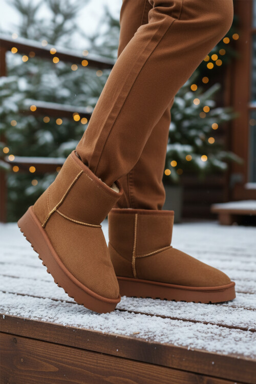 Taba Süet İçi Kürklü Soğuğa Dirençli Kaymaz Kadın Bot 696081 Z