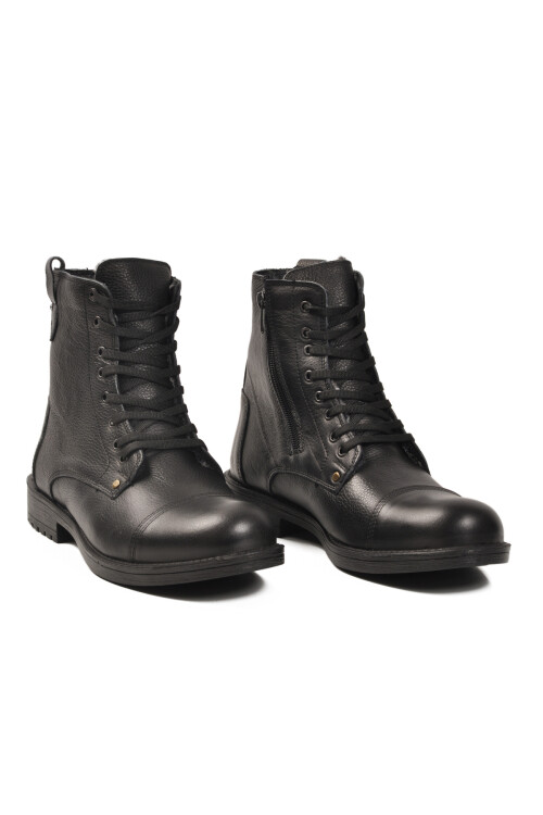 Siyah İçi Kürklü Hakiki Deri Fermuarlı Kaymaz Erkek Bot 465