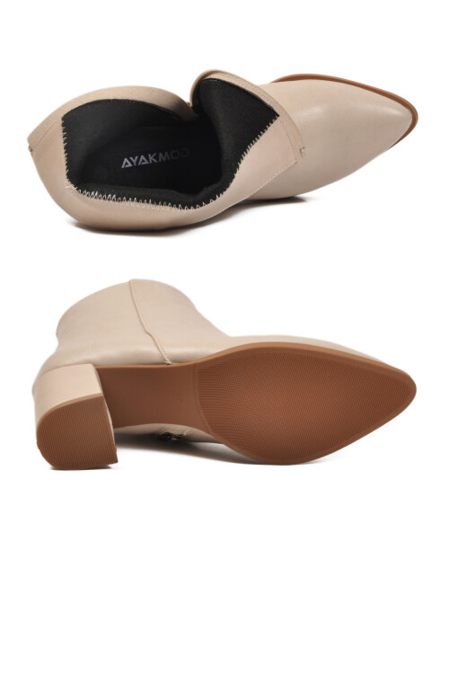 Bej Cilt Fermuarlı Polarlı Kaymaz Kadın Topuklu Bot 343126 Z