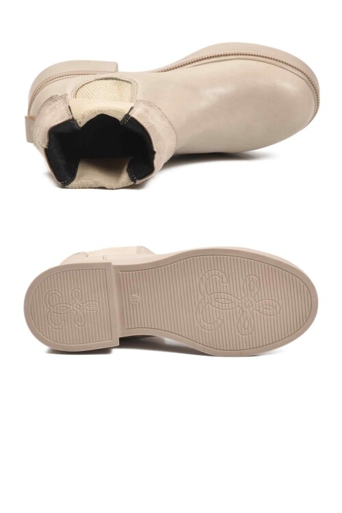 Bej Cilt Kolay Giyilebilir Polarlı Kaymaz Kadın Chelsea Bot 209134 Z