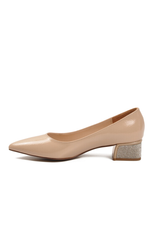 Bej Kırışık Taş İşlemeli Kadın Abiye Ayakkabı 357180 Z