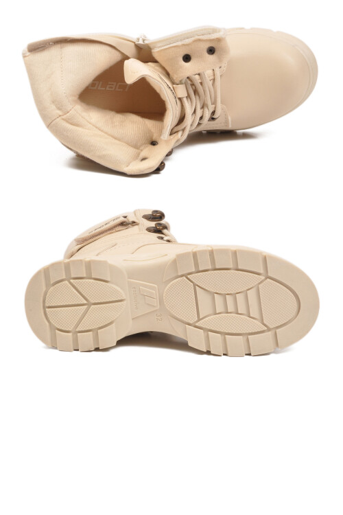 Bej İçi Polarlı Kaymaz Taban Unisex Çocuk Bot 24035 F