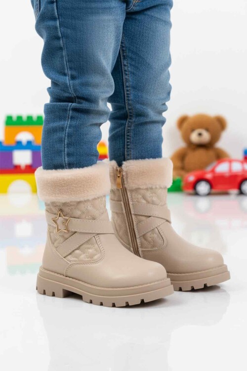 Bej İçi Polarlı Fermuarlı Kız Çocuk Bot Evla P