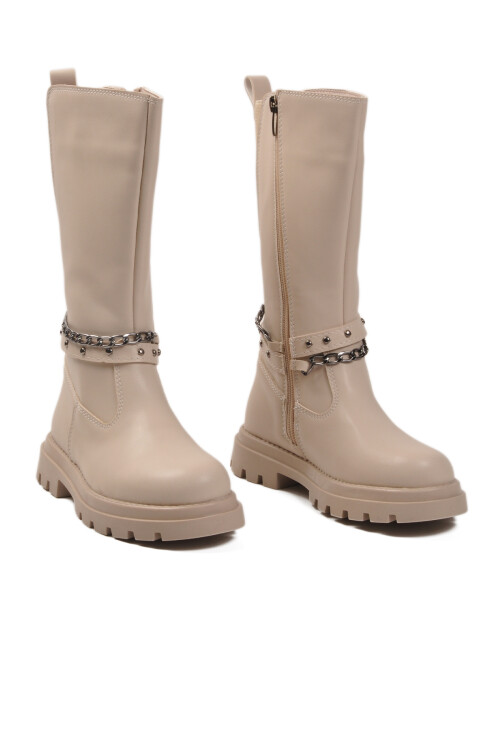 Bej İçi Polarlı Fermuarlı Kız Çocuk Çizme Paris-26K F