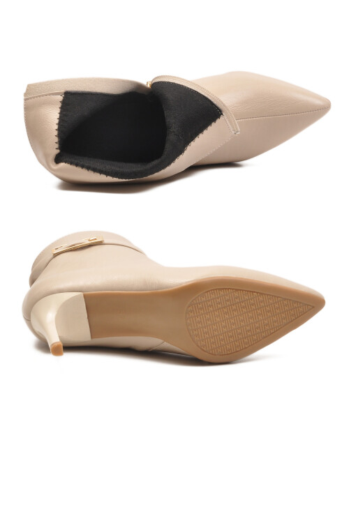 Bej İçi Polarlı İnce Topuklu Fermuarlı Kadın Bot 2611 Z