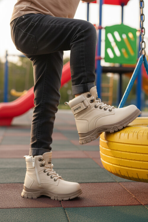 Bej Vizon İçi Polarlı Kaymaz Taban Unisex Çocuk Bot 24035 F