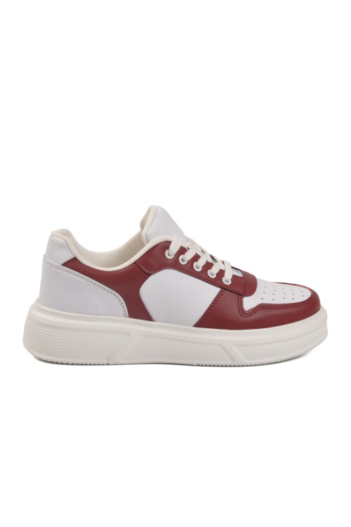 Beyaz Bordo Bağcıklı Cilt Hafif Unisex Sneaker Aper 049 G
