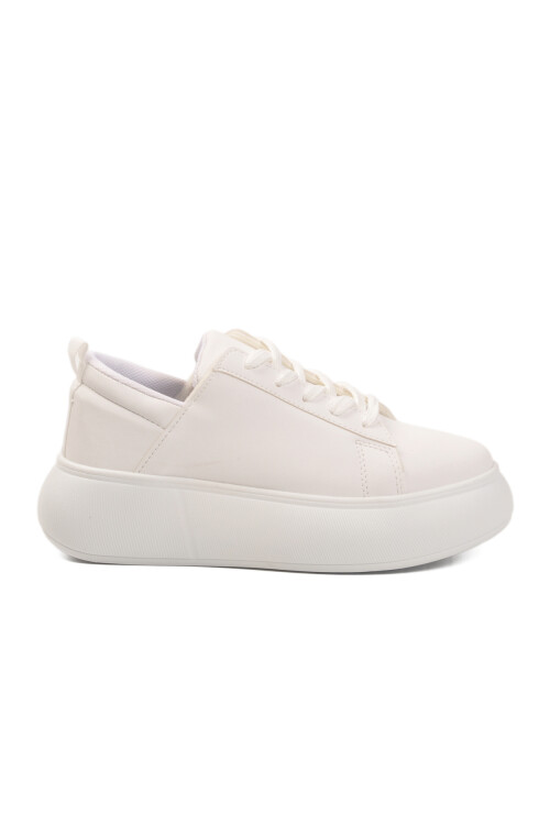 Beyaz Kalın Taban Bağcıklı Kadın Spor Ayakkabı Termo DV-03 Z