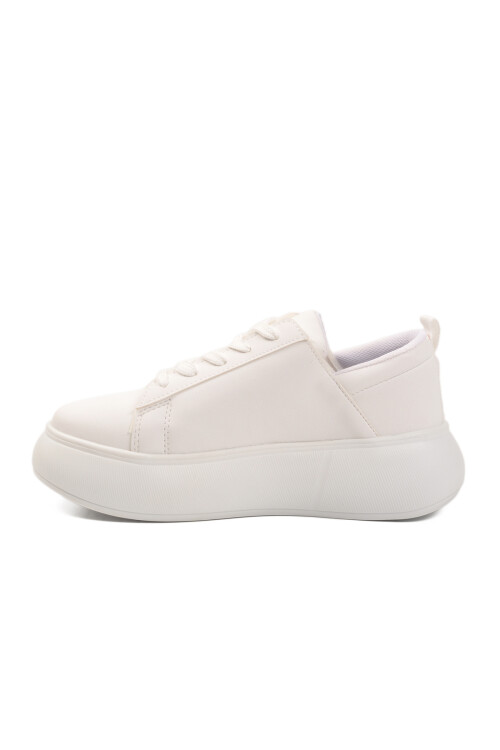 Beyaz Kalın Taban Bağcıklı Kadın Spor Ayakkabı Termo DV-03 Z