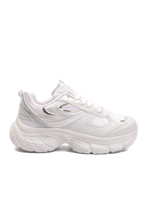 Beyaz Bağcıklı Hafif Yüksek Taban Kadın Sneaker 2376 G