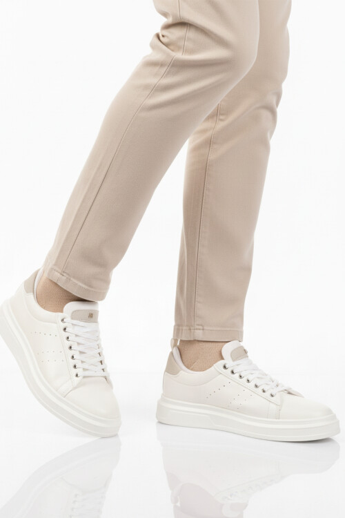 Beyaz Bağcıklı Cilt Hafif Esnek Erkek Sneaker 179 M