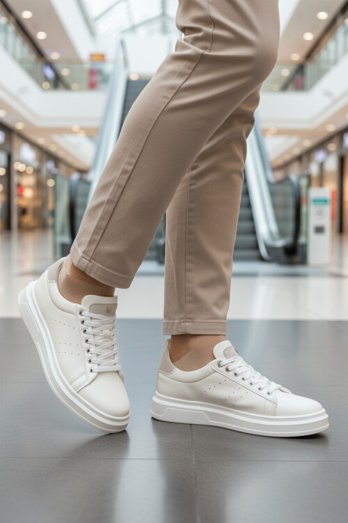 Beyaz Bağcıklı Cilt Hafif Esnek Erkek Sneaker 179 M