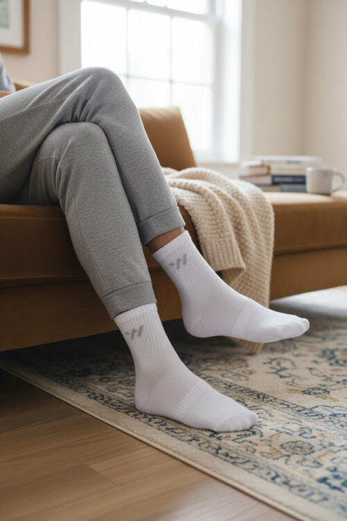 Beyaz Pamuklu Dikişli Erkek Uzun Çorap TNS-2181