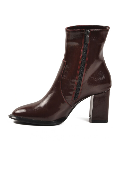 Bordo Polarlı Fermuarlı Kadın Topuklu Bot 878601 Z