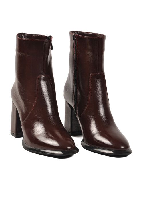 Bordo Polarlı Fermuarlı Kadın Topuklu Bot 878601 Z