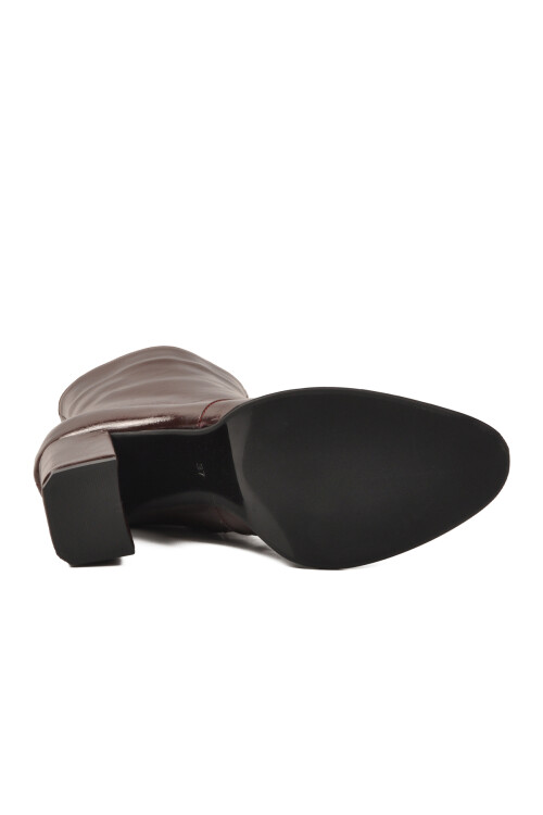 Bordo Polarlı Fermuarlı Kadın Topuklu Bot 878601 Z