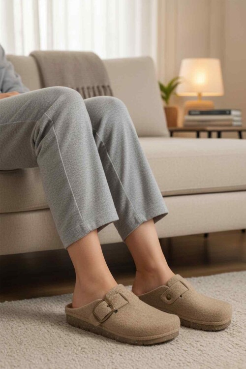 Camel Keçe Anatomik Kadın Ev Terliği K-117.005 Z