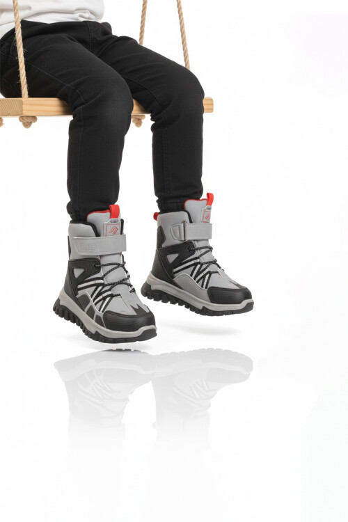 Gri Cırtlı Kaymaz Taban Unisex Çocuk Bot Hilly P