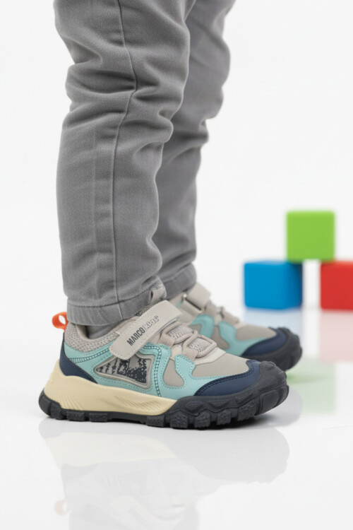 Gri Cırtlı Hafif Esnek Kaymaz Erkek Çocuk Spor Ayakkabı 22678 P