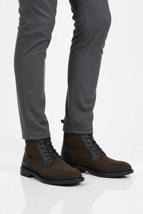 Haki Süet Hakiki Deri Bağcıklı Erkek Bot Po 2439 M