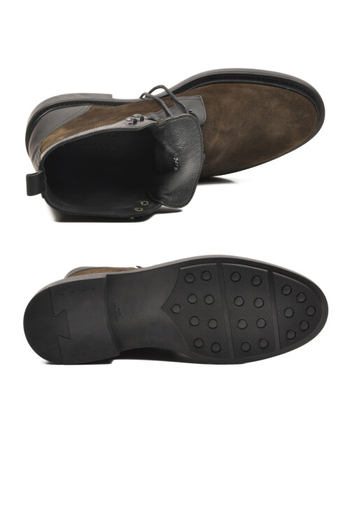 Haki Süet Hakiki Deri Bağcıklı Erkek Bot Po 2439 M