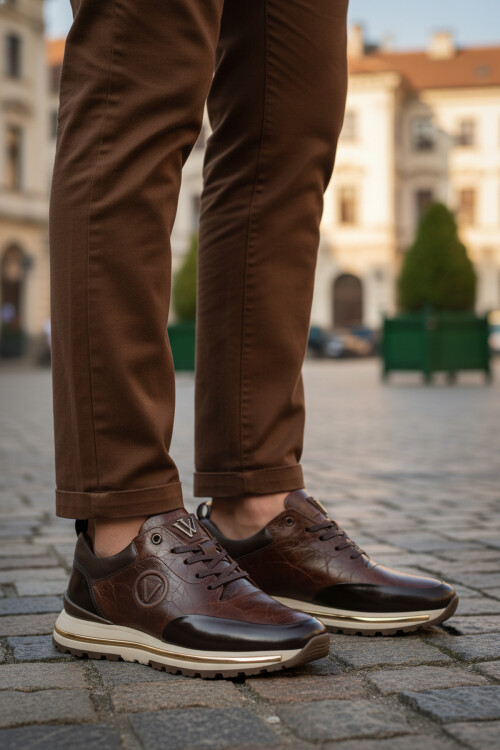 Kahve Hakiki Deri Bağcıklı Erkek Sneaker M112 M