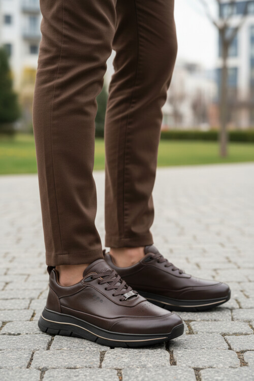 Kahve Hakiki Deri Bağcıklı Erkek Casual Ayakkabı 152-22336 M