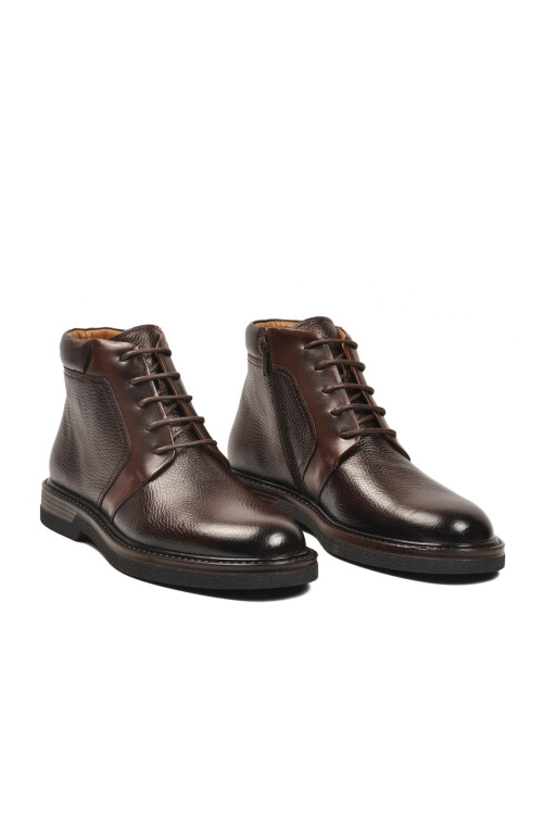 Kahve İçi Dışı Hakiki Deri Fermuarlı Erkek Bot 2112 M
