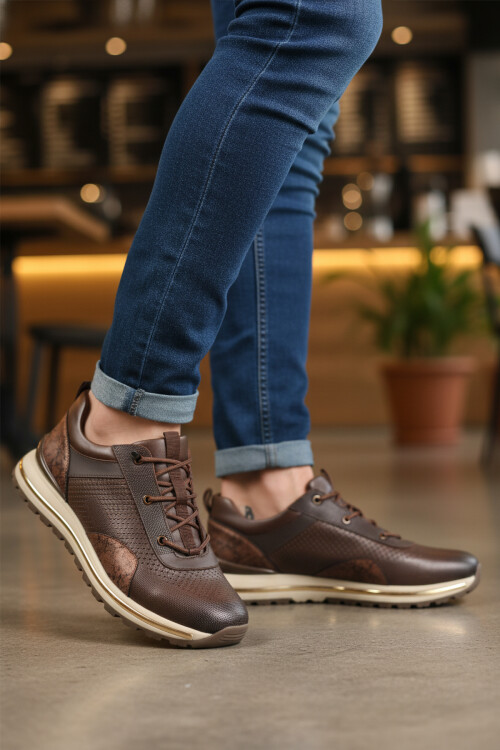 Kahve Hakiki Deri Elastik Bağcıklı Erkek Casual Ayakkabı M533 M