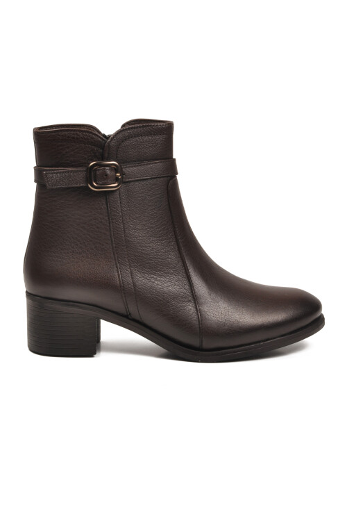 Kahve Hakiki Deri Fermuarlı İçi Polarlı Kadın Bot 24113-1 Z