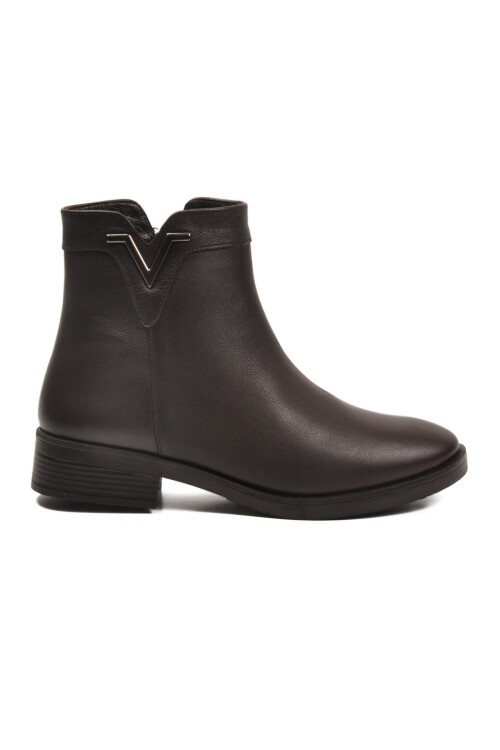 Kahve Hakiki Deri İçi Polarlı Kaymaz Kadın Bot 21893-1 Z