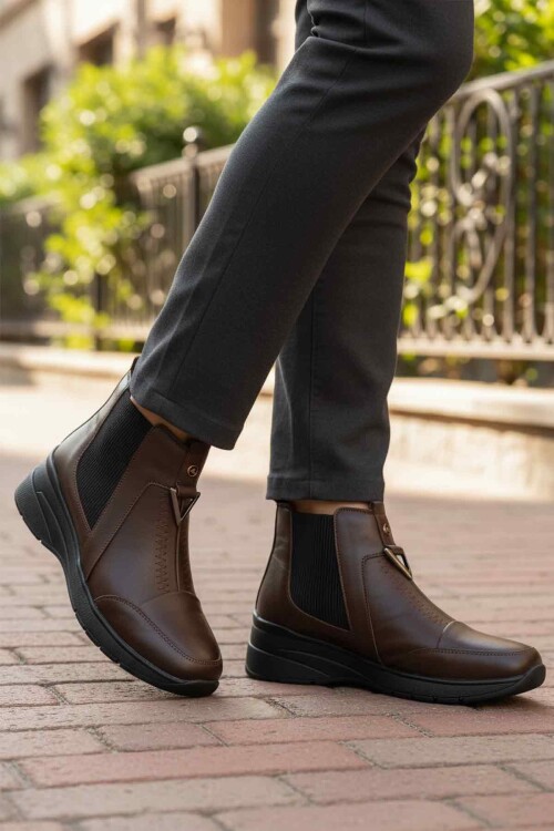 Kahve Hakiki Deri İçi Polarlı Darbe Emici Anatomik Kadın Bot 4153 Z