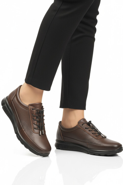 Kahve Hakiki Deri Ortopedik Kadın Casual Ayakkabı 695 Z