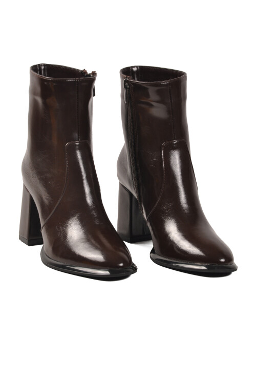 Kahve Kırışık Polarlı Fermuarlı Kadın Topuklu Bot 878601 Z