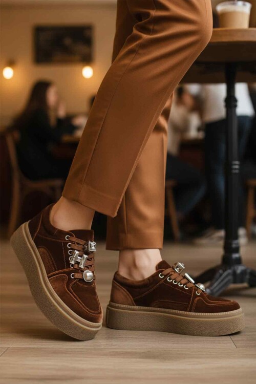 Kahve Nubuk Bağcıklı Yüksek Taban Kadın Sneaker 25K475 Z