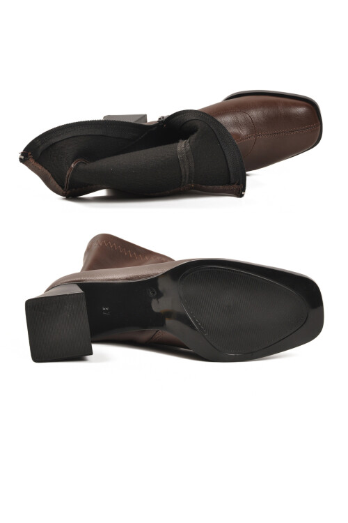 Kahve Polarlı Fermuarlı Streç Kadın Topuklu Bot 2615 Z