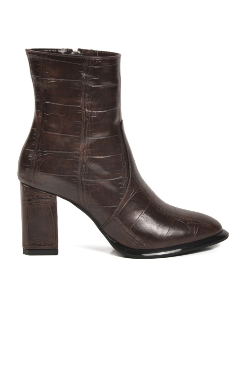 Kahve Polarlı Fermuarlı Kadın Topuklu Bot 878601 Z