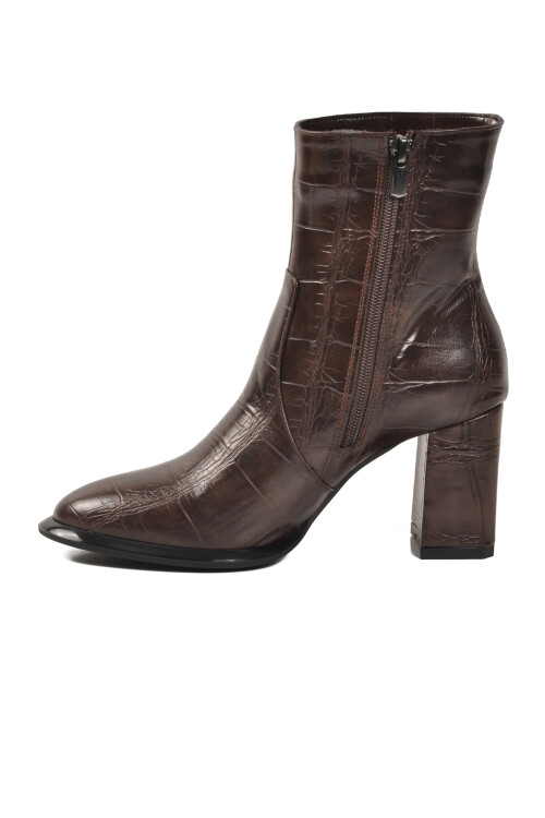 Kahve Polarlı Fermuarlı Kadın Topuklu Bot 878601 Z