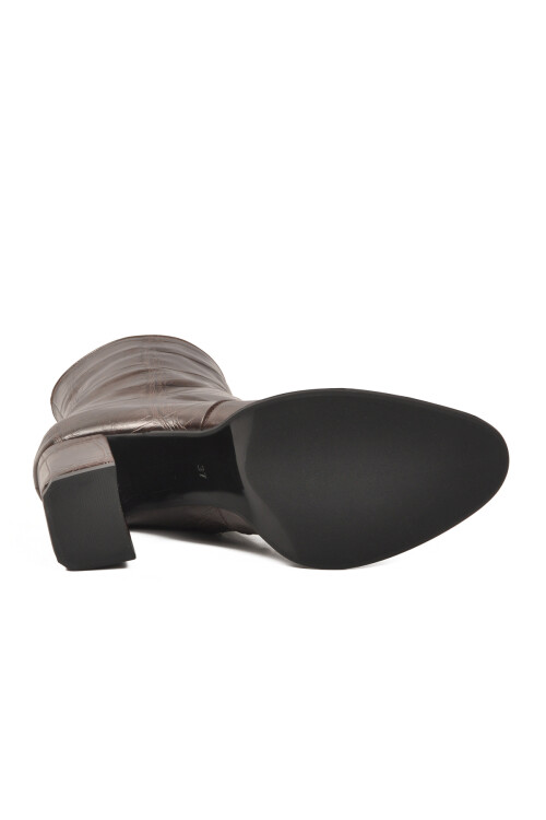 Kahve Polarlı Fermuarlı Kadın Topuklu Bot 878601 Z