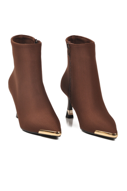 Kahve İçi Polarlı Fermuarlı Kadın Topuklu Bot 878605 Z