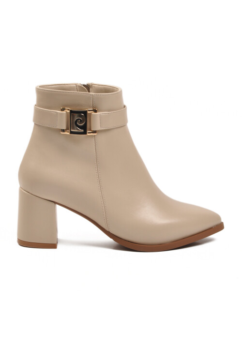 Krem İçi Kürklü Fermuarlı Kadın Topuklu Bot PC-54975 Z