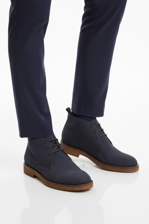 Lacivert Bağcıklı Hakiki Deri Erkek Klasik Bot Po 235 M