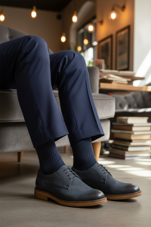 Lacivert Nubuk Hakiki Deri Erkek Casual Ayakkabı Po 2226 M