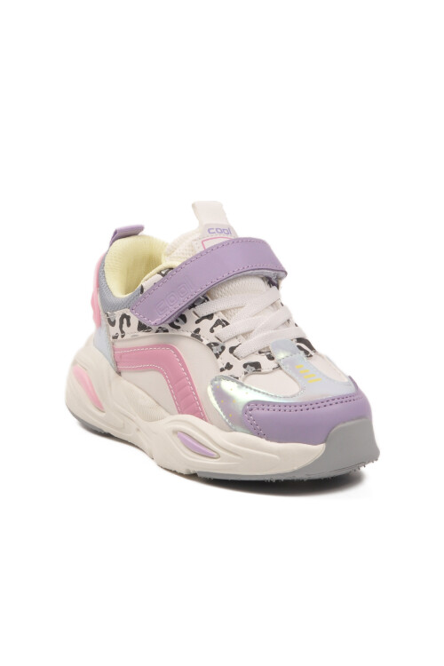 Lila Leopar Desenli Cırtlı Hafif Esnek Kız Çocuk Spor Ayakkabı Toti Cilt P