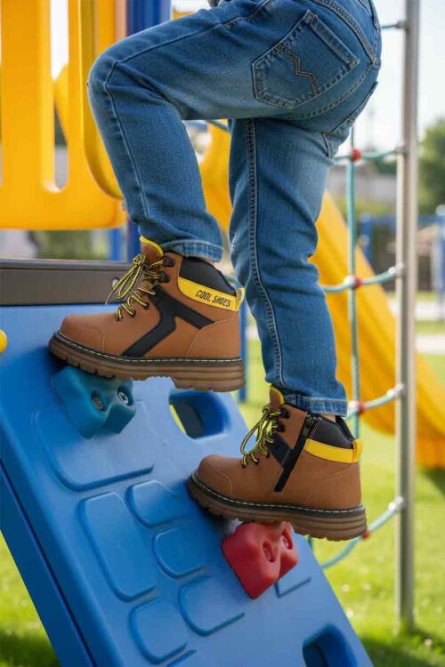 Yellow Zippered Unisex Kids Boots Cane F