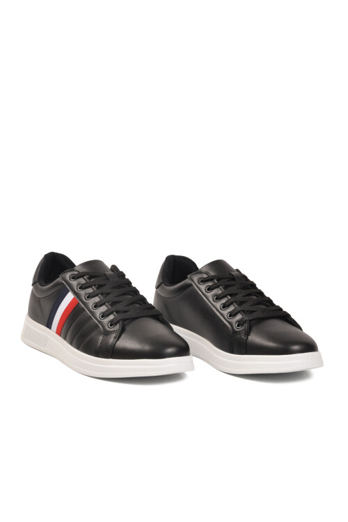 Siyah Beyaz Bağcıklı Hafif Cilt Erkek Sneaker 493 M