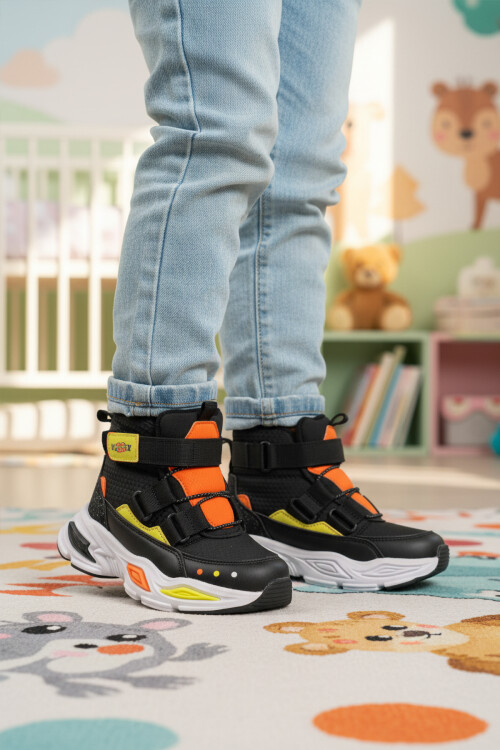 Siyah Cırlı İçi Kürklü Kaymaz Soğuğa Dirençli Erkek Çocuk Bot 2087 P