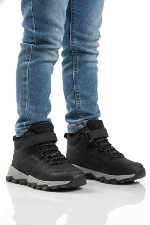 Siyah Gri  Cırtlı Kaymaz Taban Erkek Çocuk Outdoor Bot Doruk F